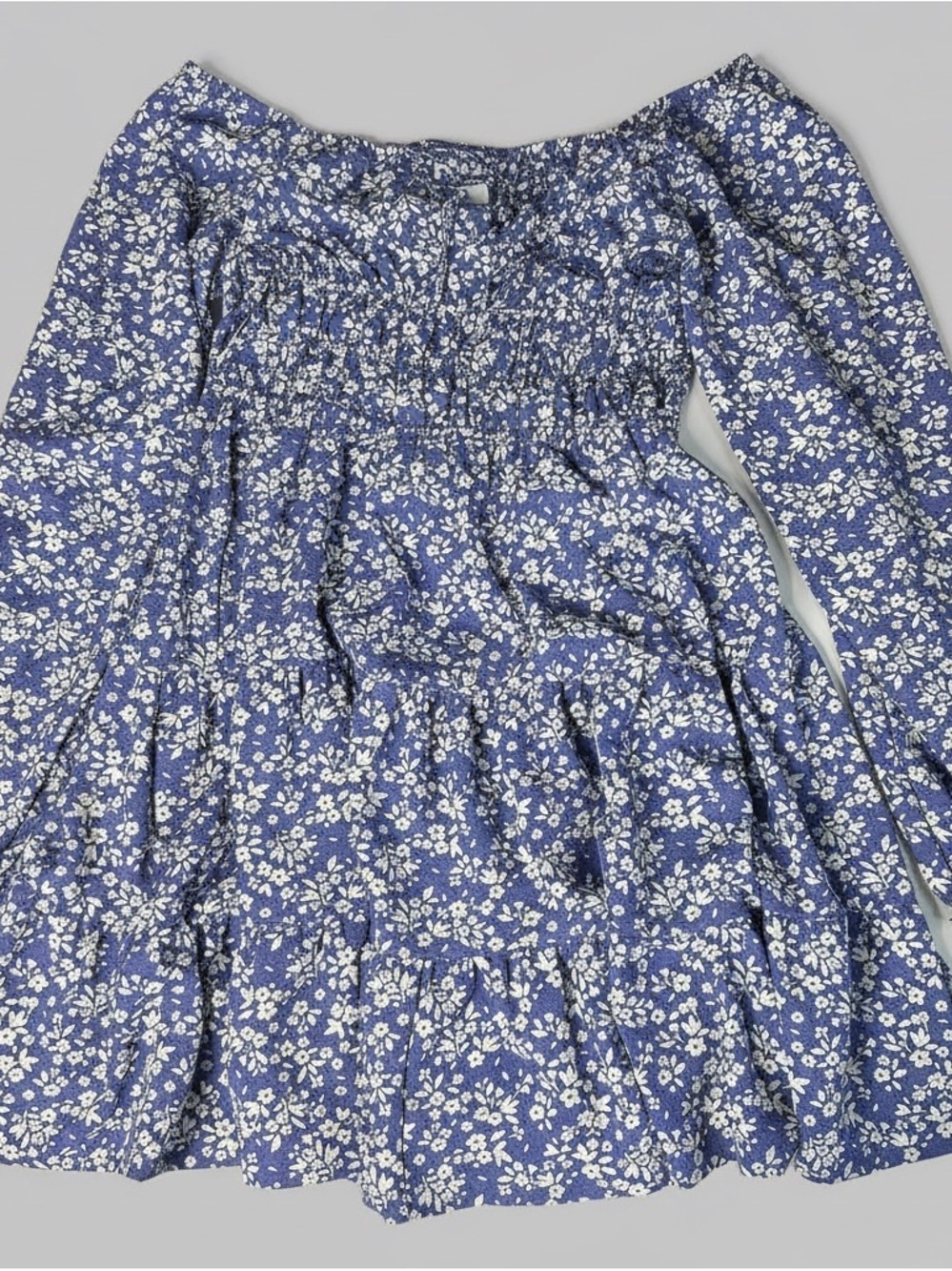 Girls Floral Blue Off-Shoulder Dress